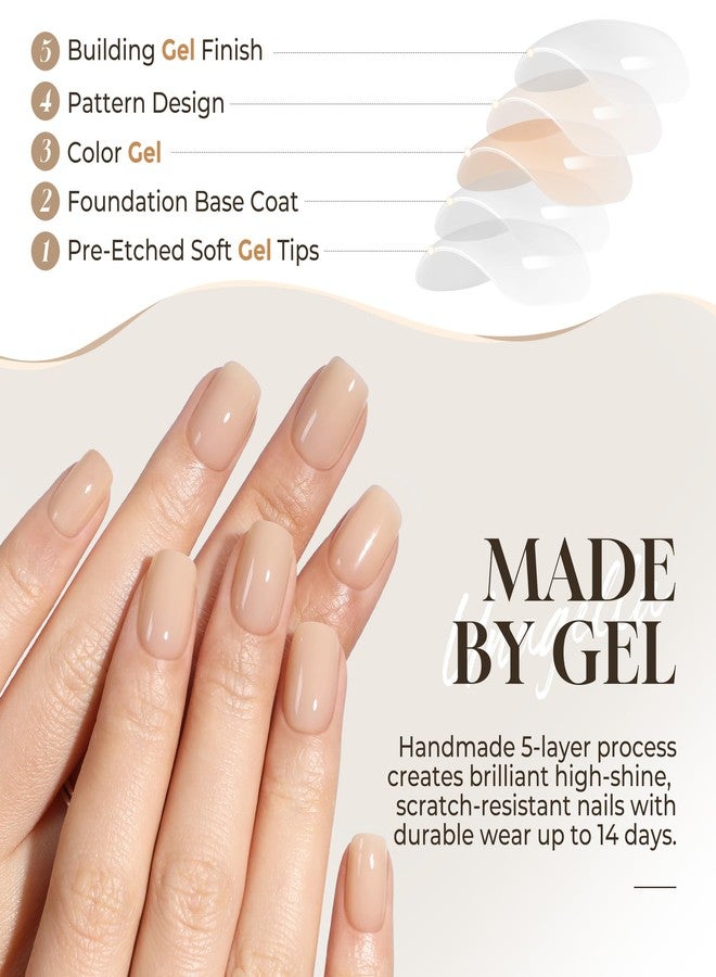 UNA GELLA Short Square Press On Nails: Nude Soft Gel Press Ons Short with Nail Glue, 16 Sizes - 32 Reusable Fake Nails Kit, Skin Tone Nude - Image 3